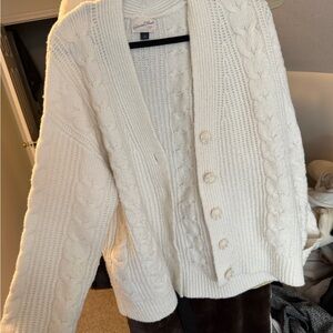 Lands' End Women's Cream Cable Knit Cardigan